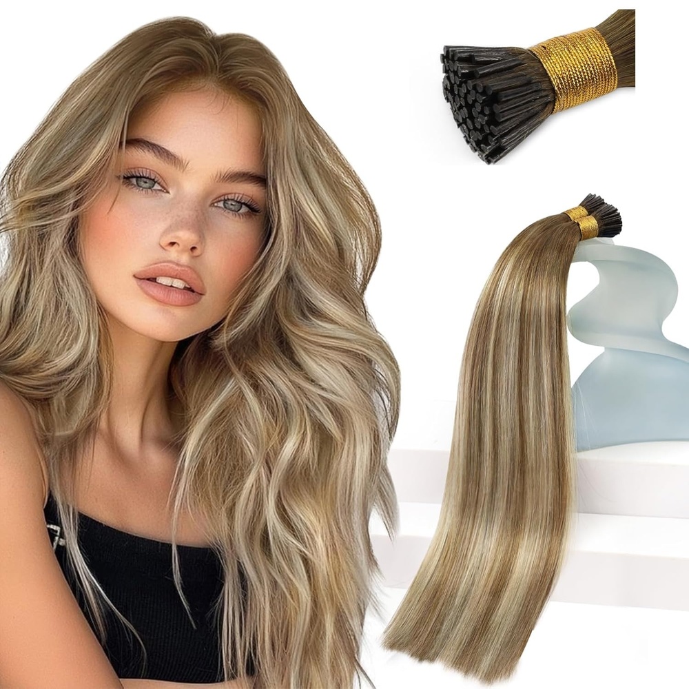 imageSunny Hair 50g I Tip Human Hair Extensions 22inch Brown Ombre Invisible Itips for Thin Hair Conceals Scalp Areas for Wedding Receptions and Formal Gatherings