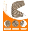 Sunny Hair 14 Inch Invisible Micro Link Human Hair Extensions, Light Brown Highlights Platinum Blonde, 50g Micro Bead Hair,for Women with Fine Hair Seeking Natural Volume