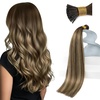 Sunny Hair 16 Inch I Tip Hair Extensions Real Human Hair, Medium Brown Balayage Caramel Blonde Mix, for Women with Naturally Dark Hair, Blends Highlights for Professional Events, 50g