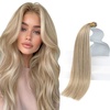 Sunny Hair 24 Inch Nano Bead Hair Extensions Human Hair, Color #18 Ash Blonde with #613 Bleach Blonde, Soft Nano Tips, Extensions for Highlighted Hair, 50g