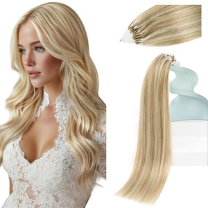 Sunny Hair 22 Inch Micro Link Hair Extensions, Soft Micro Loop, Golden Blonde Highlight Light Blonde, Upper Back Length, for Evening Parties, Formal Occasions, and Weddings, 50g