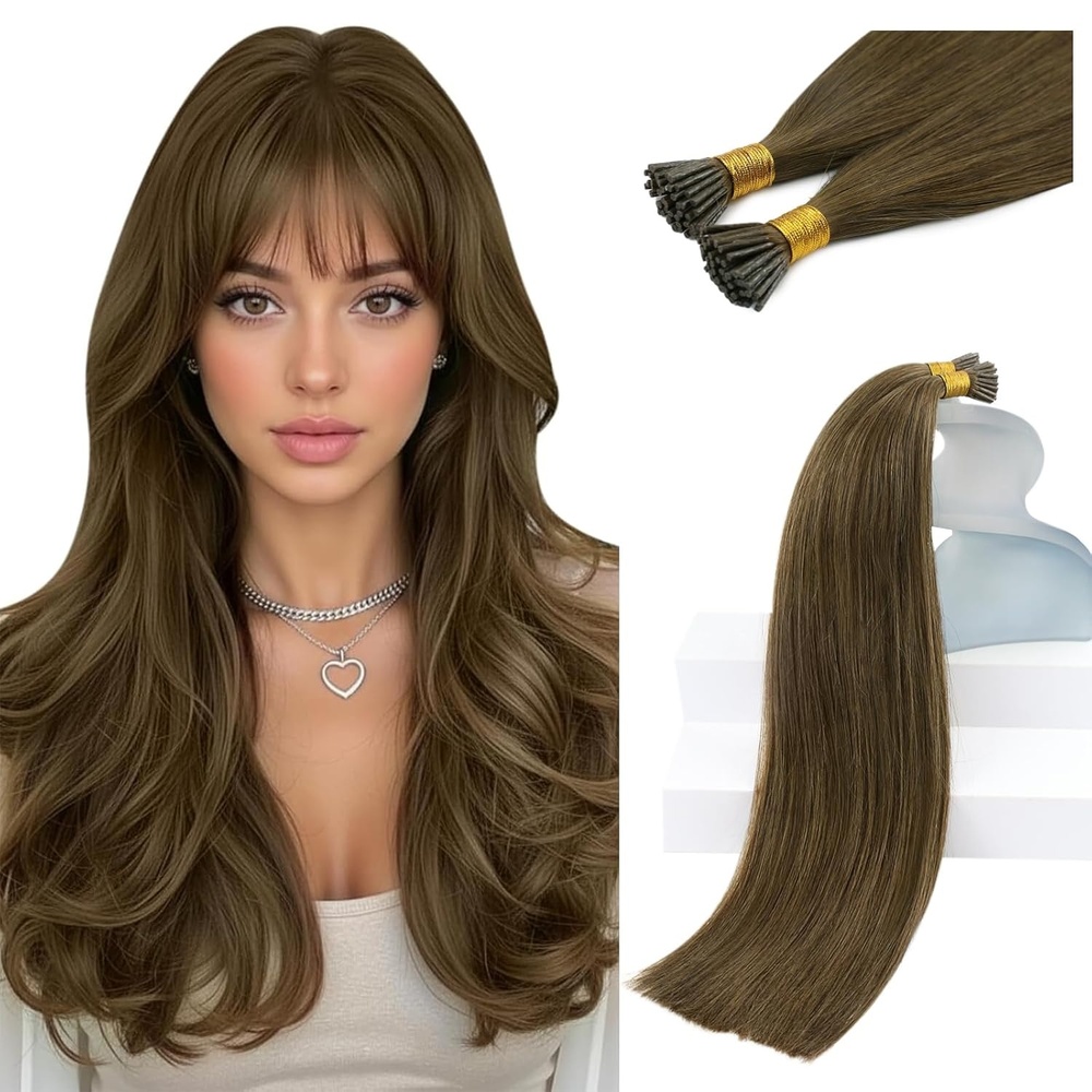 imageSunny Hair 50g 20 Inch Itip Human Hair Extensions Cool Brown Itips Hair for Women with MediumLength Hair Provides Natural Fullness for Cocktail Parties and Formal Occasions