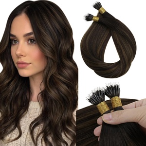 Sunny Hair 14 Inch Nano Hair Extensions, Darkest Brown Balayage Medium, Soft Invisible Tips Hair, Natural Look, for Women with Short Hair, Provides Volume for Bridal Showers and Cocktail Events, 50g