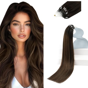Sunny Hair 20 Inch 50g Invisible Microlink Hair Extensions Human Hair, Dark Brown Balayage with Medium Brown, Provides Natural Fullness for Social Gatherings and Formal Occasions
