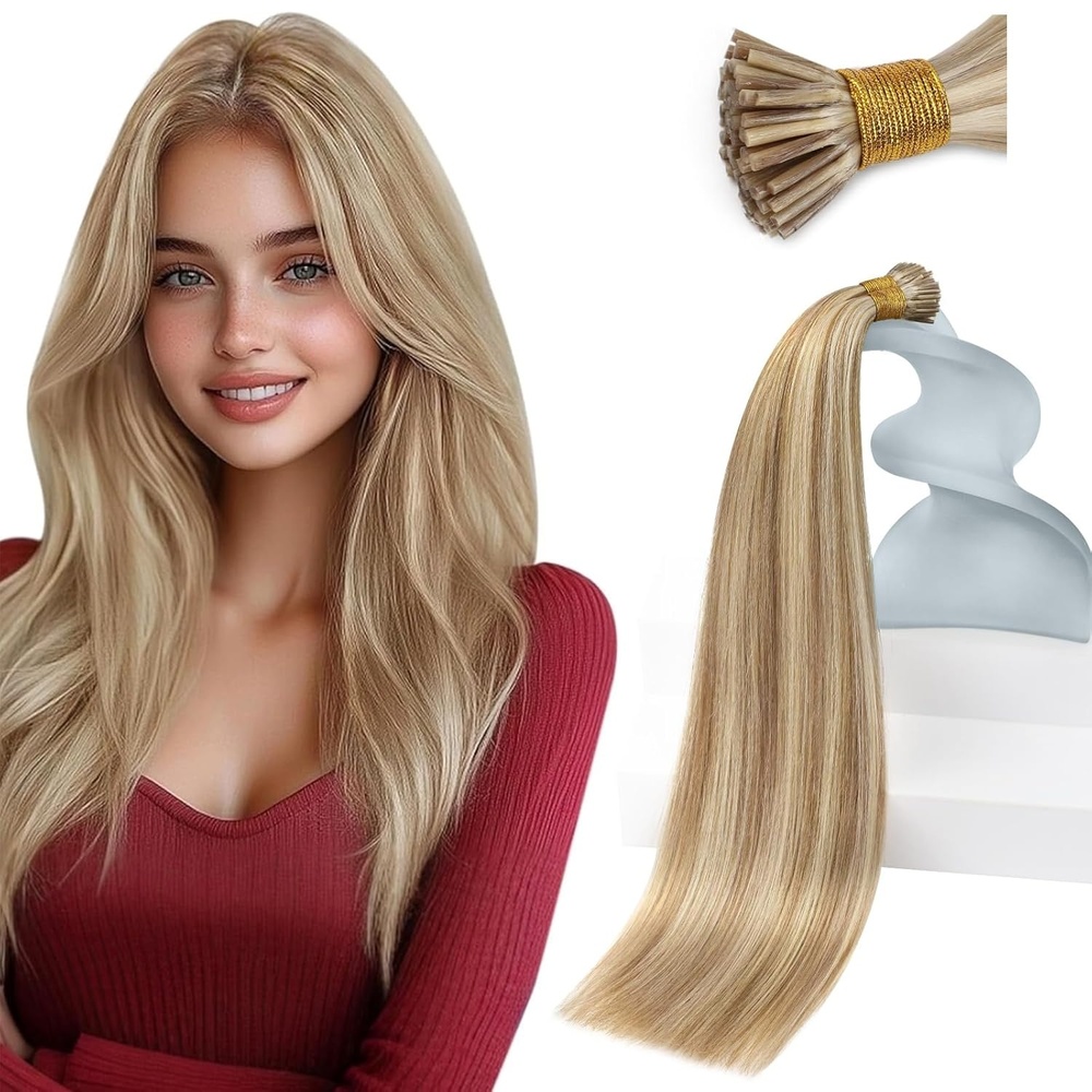 image:imageSunny Hair I Tips Hair Extensions 22inch Human Hair Itip Extensions Long Straight Tip Hair Extensions Real Human Hair Light Brown Mix Platinum Blonde 50g