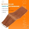 Sunny Tape in Hair Extensions Human Hair, 24 Inch 100g Copper Orange 40pcs, Seamless Hair Extension Tape for Women, Versatile Rooted Hair