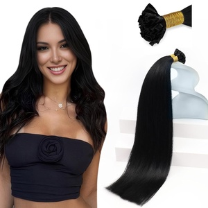 Sunny Hair 18 Inch K Tip Real Human Hair Extensions, Jet Black, Invisible Ktip Vtips with Keratin Bonds, Easy to Curl for Versatile Styling, Adds Natural Volume for Daily Styling, 50g