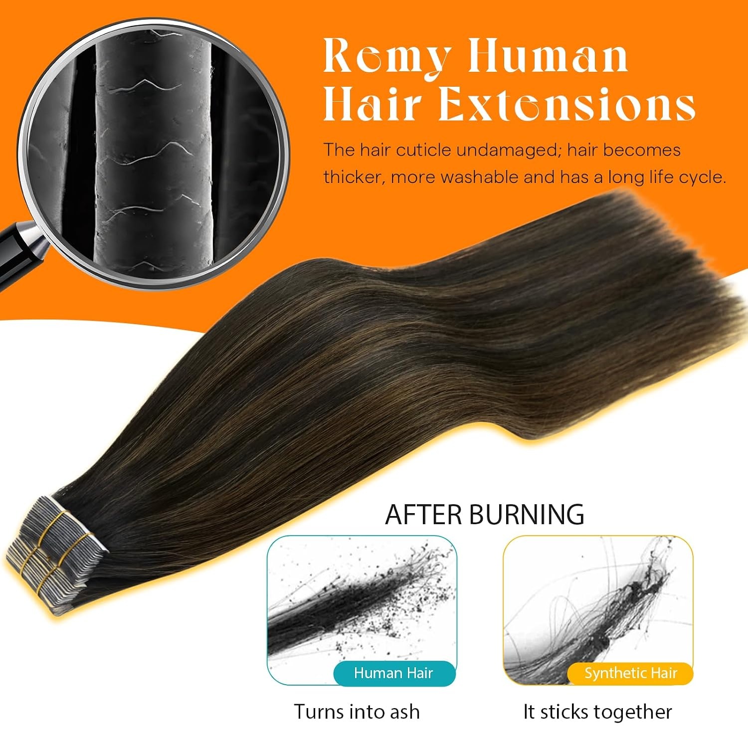 image:imageSunny Hair Light Brown Balayage Injected Invisible Tape in Hair Extensions 22 Inch 20Pcs 50g Natural Invis Edge Tape Real Human Hair Seamless Hand Sewn Hair ExtensionsIJTP226 Balayage Brown