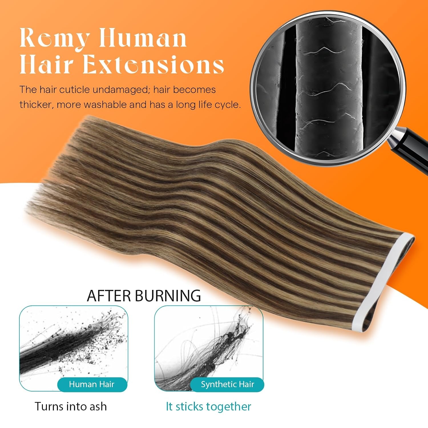 image:imageSunny Hair Light Brown Balayage Injected Invisible Tape in Hair Extensions 22 Inch 20Pcs 50g Natural Invis Edge Tape Real Human Hair Seamless Hand Sewn Hair ExtensionsP427 Dark Brown Highlight Caramel Blonde