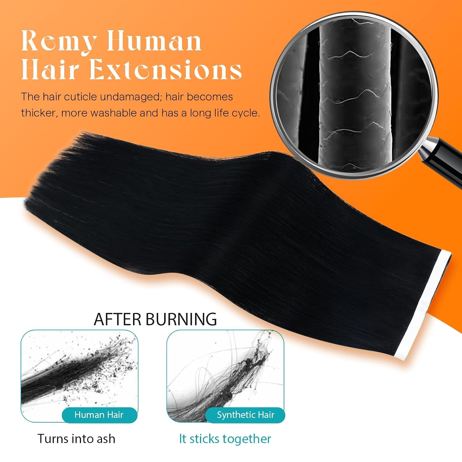 image:imageSunny Hair Light Brown Balayage Injected Invisible Tape in Hair Extensions 22 Inch 20Pcs 50g Natural Invis Edge Tape Real Human Hair Seamless Hand Sewn Hair Extensions1 Jet Black