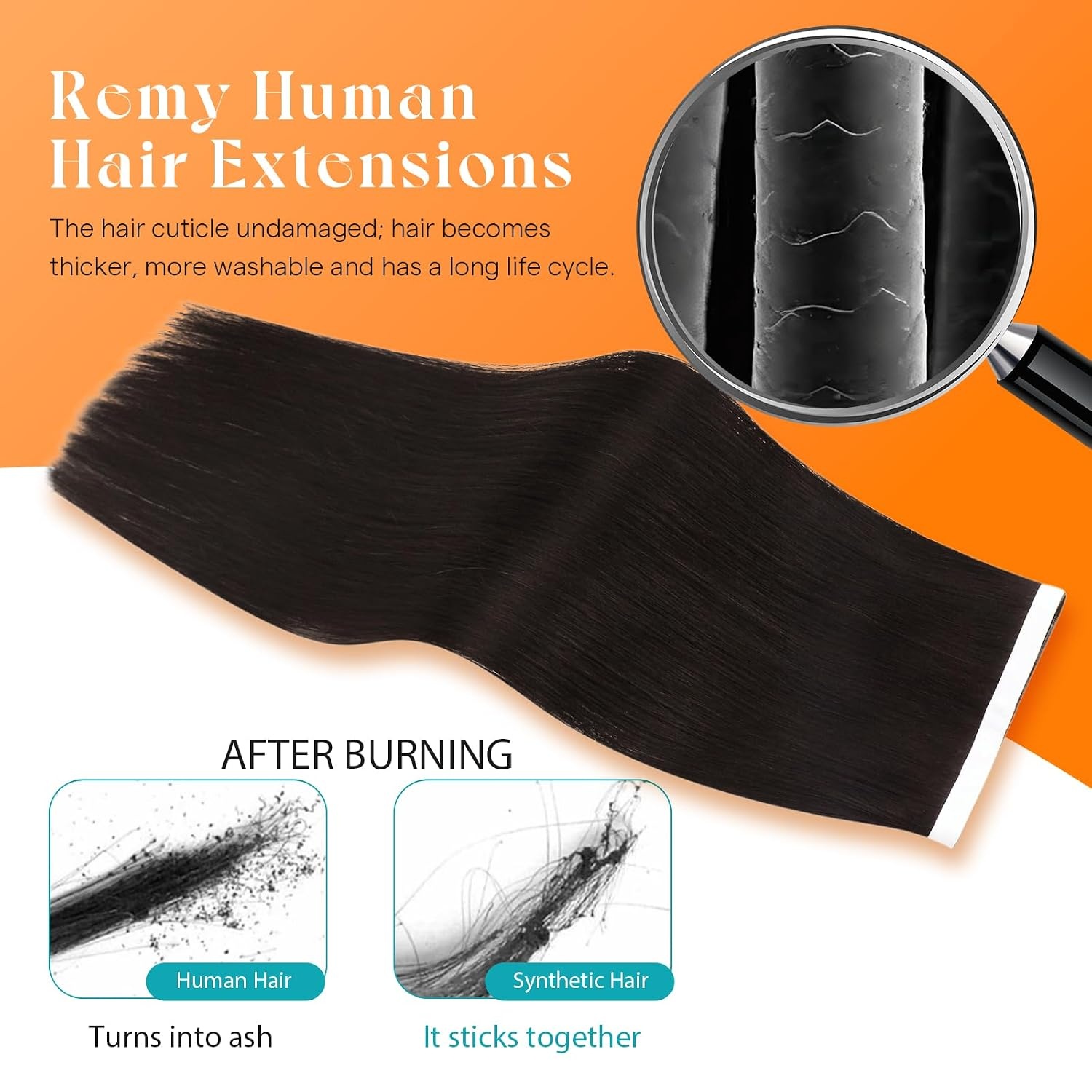image:imageSunny Hair Light Brown Balayage Injected Invisible Tape in Hair Extensions 22 Inch 20Pcs 50g Natural Invis Edge Tape Real Human Hair Seamless Hand Sewn Hair Extensions2 Darkest Brown