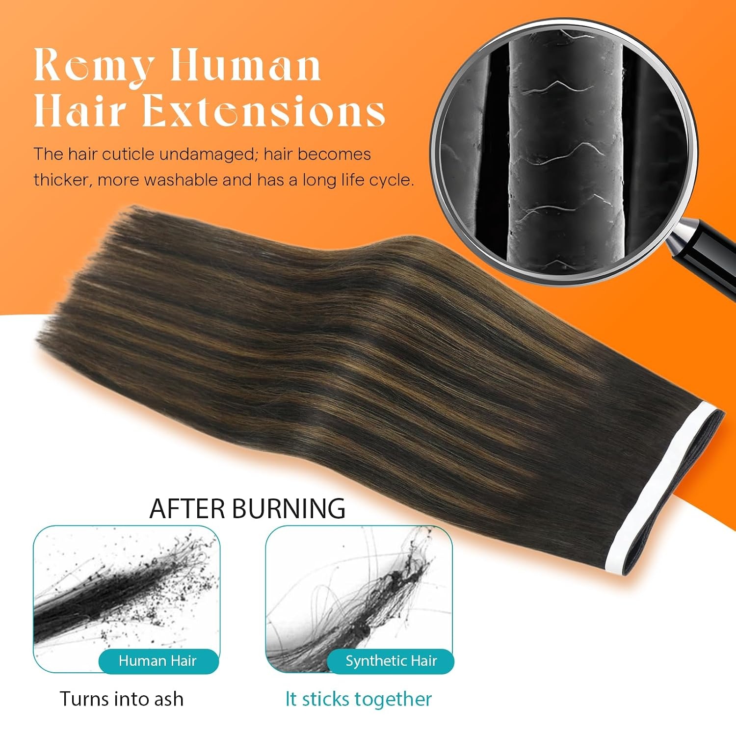 image:imageSunny Hair Light Brown Balayage Injected Invisible Tape in Hair Extensions 22 Inch 20Pcs 50g Natural Invis Edge Tape Real Human Hair Seamless Hand Sewn Hair Extensions226 Brown Balayage