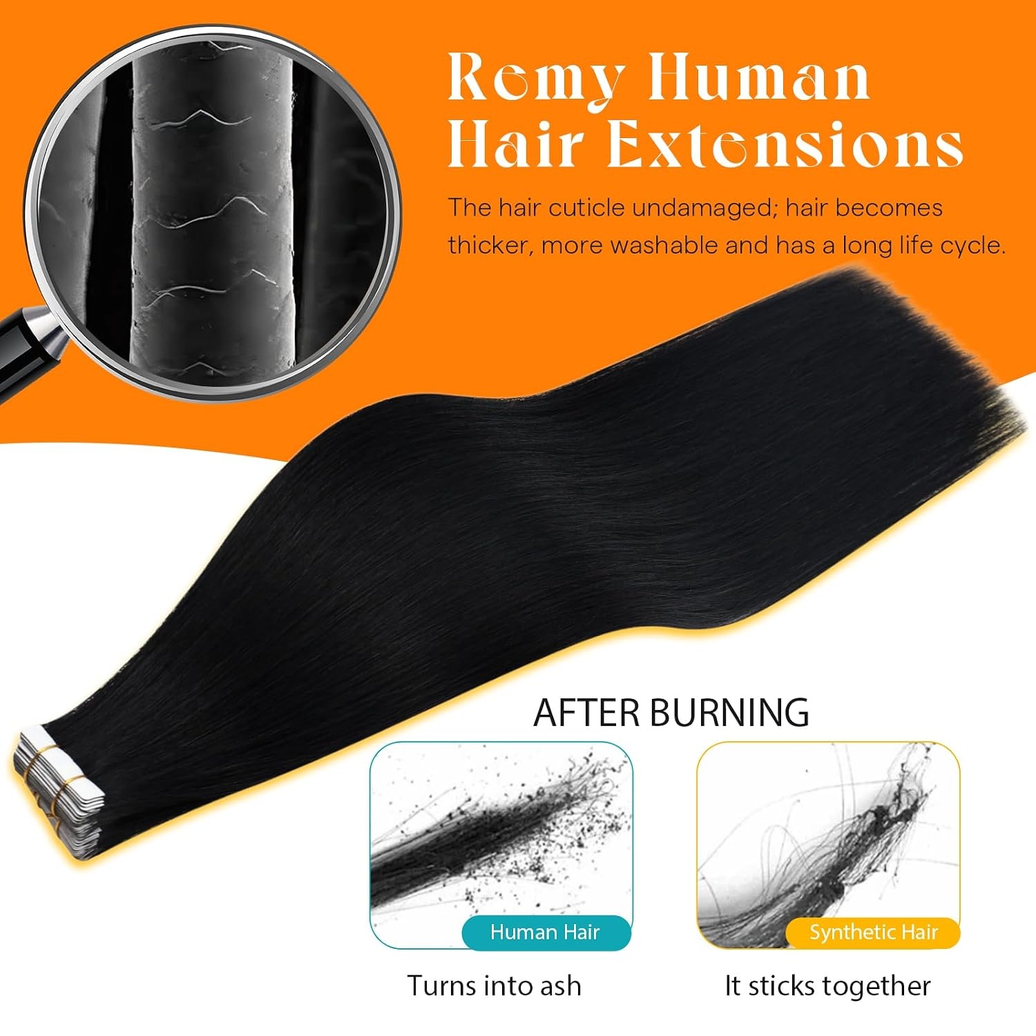 image:imageSunny Hair Light Brown Balayage Injected Invisible Tape in Hair Extensions 22 Inch 20Pcs 50g Natural Invis Edge Tape Real Human Hair Seamless Hand Sewn Hair ExtensionsIJTP1 Jet Black