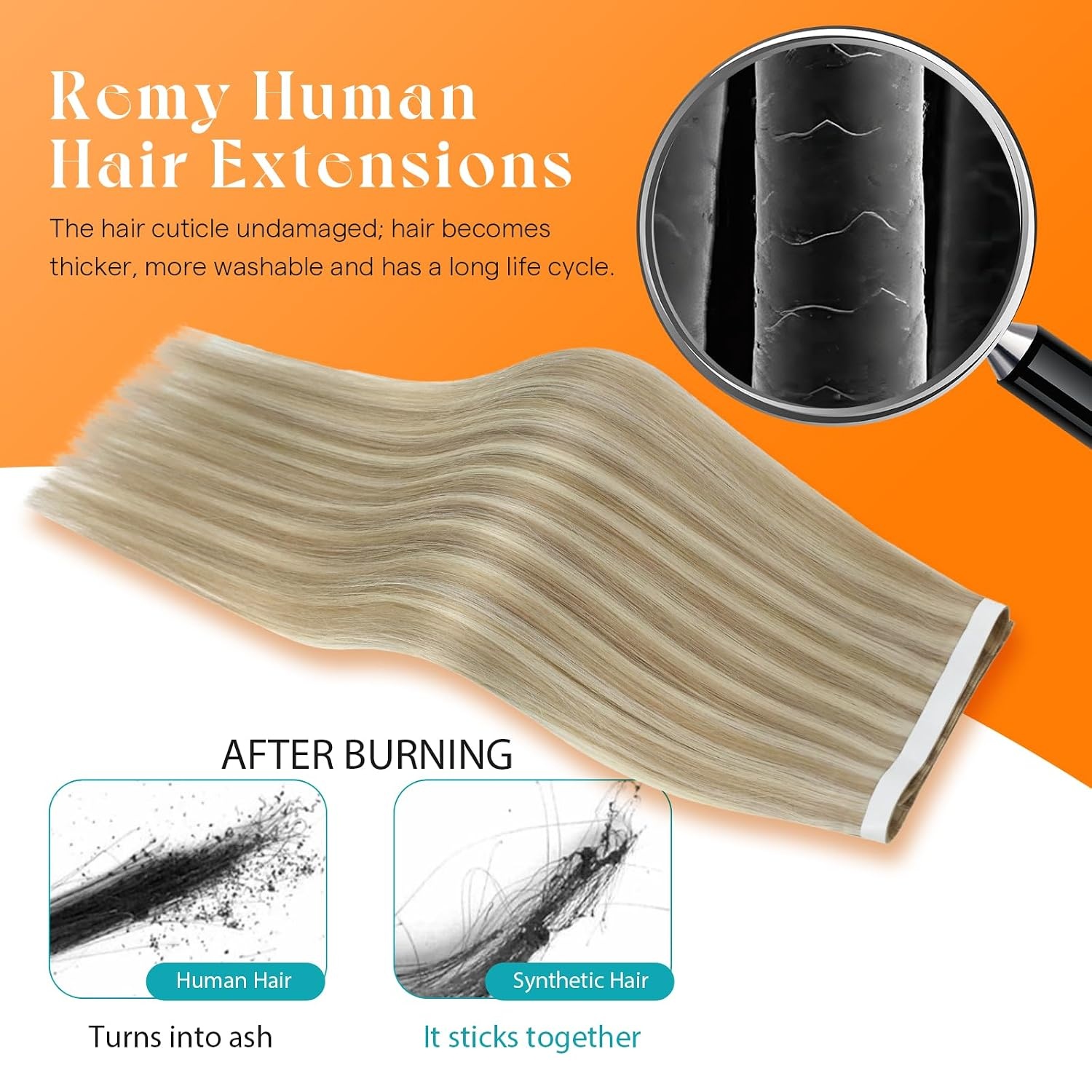 image:imageSunny Hair Light Brown Balayage Injected Invisible Tape in Hair Extensions 22 Inch 20Pcs 50g Natural Invis Edge Tape Real Human Hair Seamless Hand Sewn Hair Extensions1622 Highlight Blonde