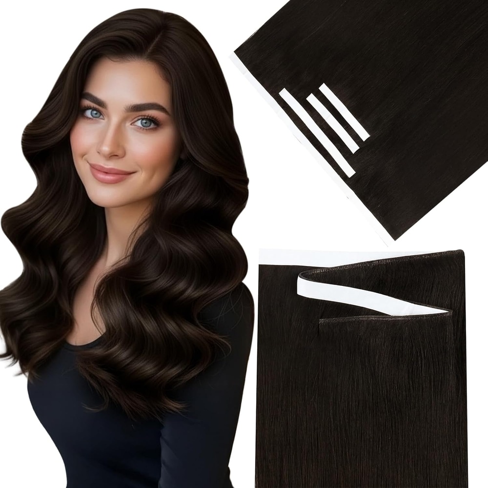 image:imageSunny Hair Light Brown Balayage Injected Invisible Tape in Hair Extensions 22 Inch 20Pcs 50g Natural Invis Edge Tape Real Human Hair Seamless Hand Sewn Hair Extensions2 Darkest Brown