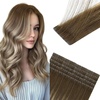 Sunny Hair Light Brown Balayage Injected Invisible Tape in Hair Extensions, 22 Inch 20Pcs 50g, Natural Invis Edge Tape, Real Human Hair, Seamless Hand Sewn Hair Extensions(IJTP-#3/8/22 Brown Balayage Blonde)