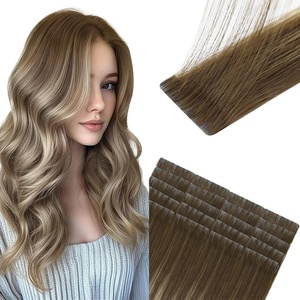 Sunny Hair Light Brown Balayage Injected Invisible Tape in Hair Extensions, 22 Inch 20Pcs 50g, Natural Invis Edge Tape, Real Human Hair, Seamless Hand Sewn Hair Extensions(IJTP-#3/8/22 Brown Balayage Blonde)