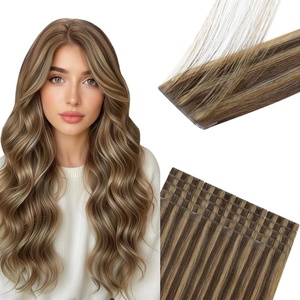 Sunny Hair Light Brown Balayage Injected Invisible Tape in Hair Extensions, 22 Inch 20Pcs 50g, Natural Invis Edge Tape, Real Human Hair, Seamless Hand Sewn Hair Extensions(IJTP-#4/27 Brown Highlight Blonde)