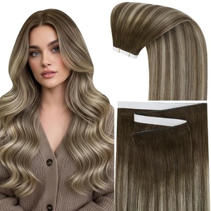 Sunny Hair Light Brown Balayage Injected Invisible Tape in Hair Extensions, 22 Inch 20Pcs 50g, Natural Invis Edge Tape, Real Human Hair, Seamless Hand Sewn Hair Extensions(#3/8/2 Brown Balayage Blonde)