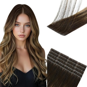 Sunny Hair Light Brown Balayage Injected Invisible Tape in Hair Extensions, 22 Inch 20Pcs 50g, Natural Invis Edge Tape, Real Human Hair, Seamless Hand Sewn Hair Extensions(IJTP-#4/4/27 Brown to Caramel Blonde)