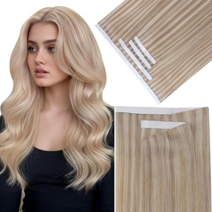 Sunny Hair Light Brown Balayage Injected Invisible Tape in Hair Extensions, 22 Inch 20Pcs 50g, Natural Invis Edge Tape, Real Human Hair, Seamless Hand Sewn Hair Extensions(#18/613 Ash Blonde Highlight Bleach Blonde)