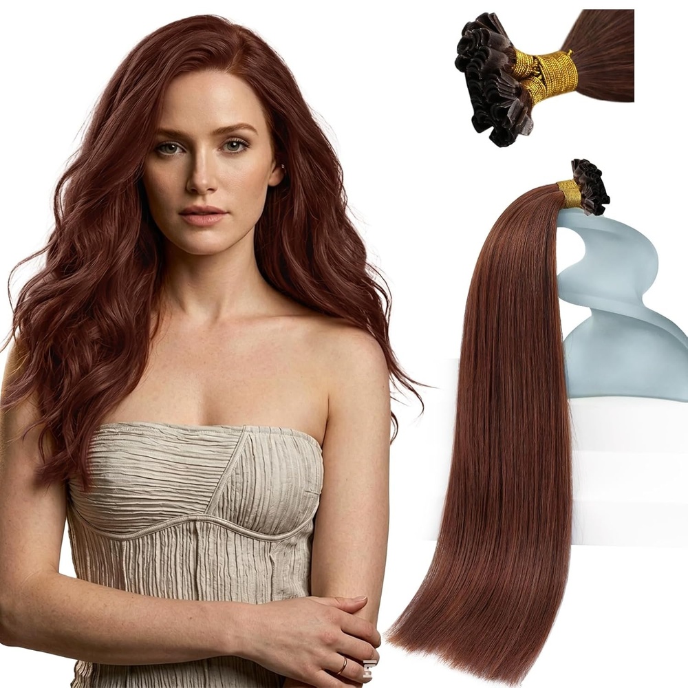 image:imageSunny Hair 22 Inch U Tip Human Hair Extensions Auburn Brown Ktips Soft Texture Invisible Bonds Easy to Maintain for Women Adds Shine for Bridal Portraits and Evening Celebrations 50g