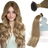 Sunny Hair 16 Inch K Tip Human Hair Extensions, Ombre Ash Brown to Blonde, Keratin Vtips, Provides Natural Volume for Weddings, Social Gatherings, and Night Out Events, 50g
