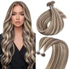 Sunny Hair 22 Inch K Tip Real Human Hair Extensions, Light Brown with Blonde Highlights, Fusion Hair Vtips, Natural Blends, for Weddings, Night Out Events, and Social Gatherings, 50g