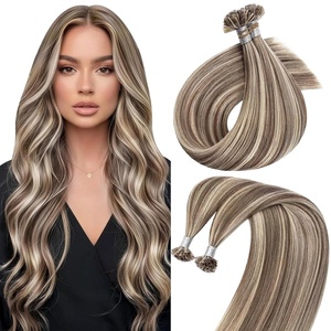 Sunny Hair 22 Inch K Tip Real Human Hair Extensions, Light Brown with Blonde Highlights, Fusion Hair Vtips, Natural Blends, for Weddings, Night Out Events, and Social Gatherings, 50g