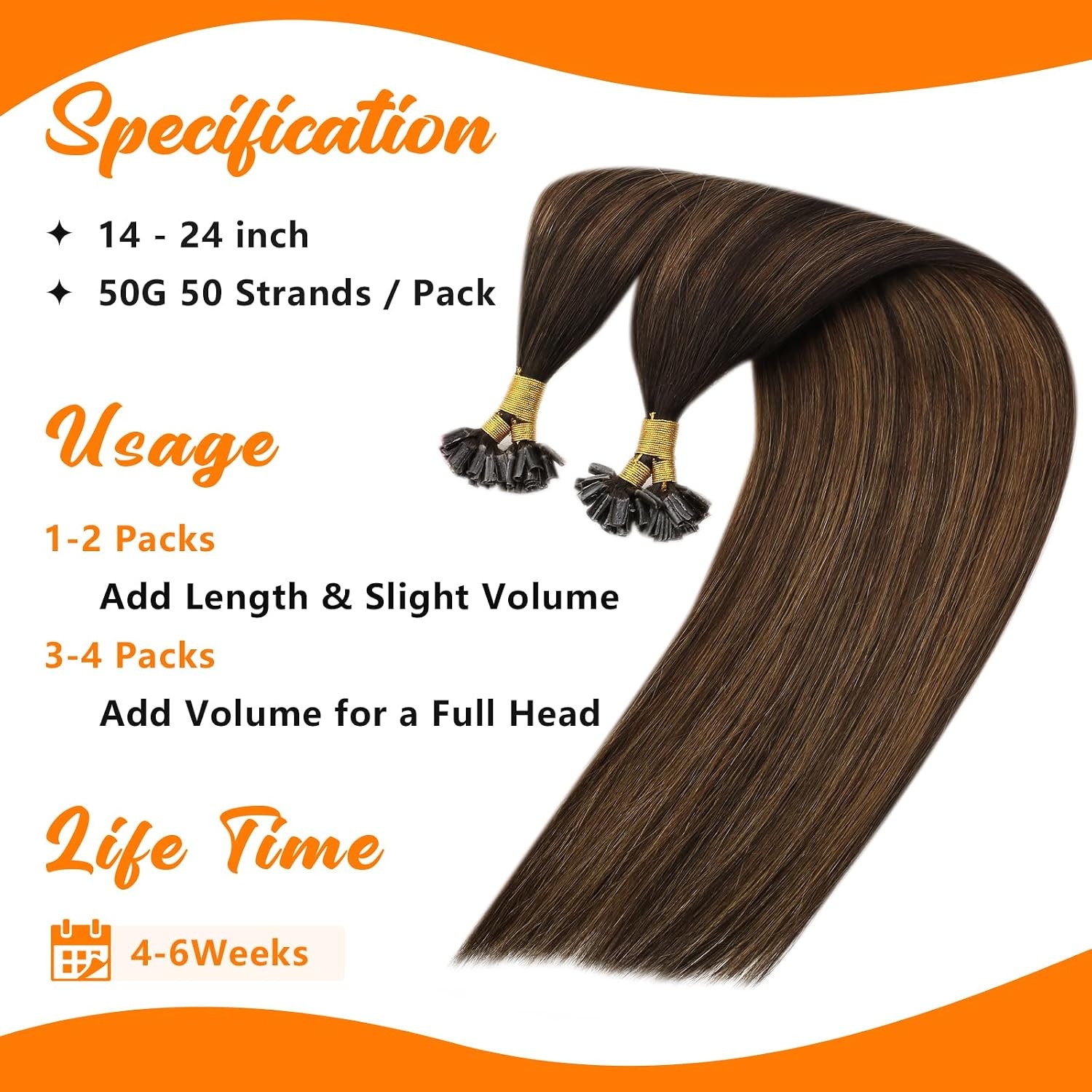 image:imageSunny Hair U Tip Hair Extensions Human Hair 20 Inch 50g Soft Keratin Tips Brown Balayage Ktips for Women with Active Lifestyles Maintains Style for Parties and Weddings