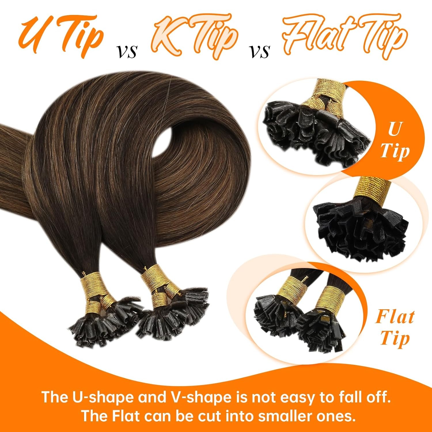 image:imageSunny Hair U Tip Hair Extensions Human Hair 20 Inch 50g Soft Keratin Tips Brown Balayage Ktips for Women with Active Lifestyles Maintains Style for Parties and Weddings