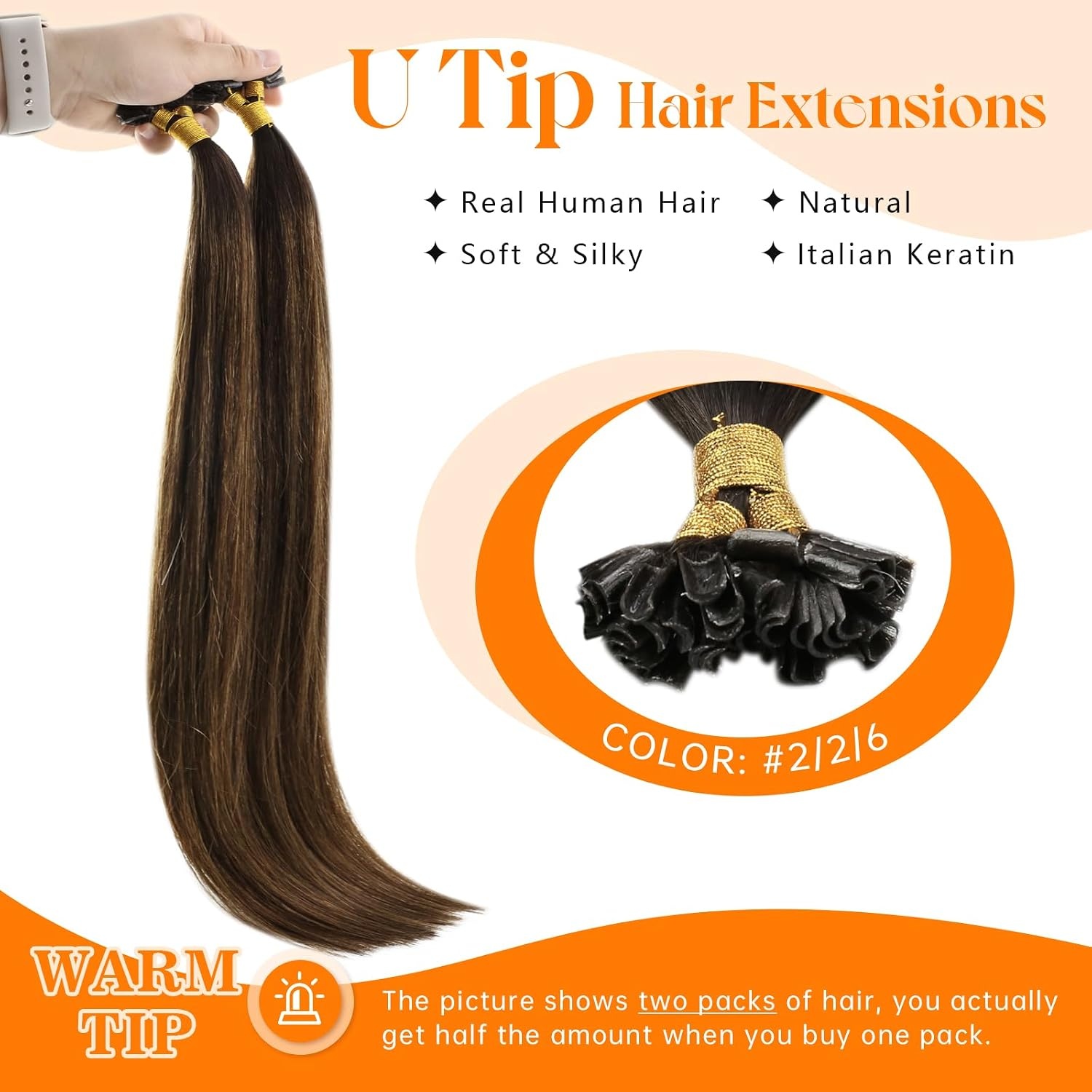 image:imageSunny Hair U Tip Hair Extensions Human Hair 20 Inch 50g Soft Keratin Tips Brown Balayage Ktips for Women with Active Lifestyles Maintains Style for Parties and Weddings