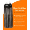 Sunny Hair Black Micro Loop Real Human Hair Extensions, 22 Inch Long Micro Bead Salt and Pepper Hair, Off Black Fading to Silver Grey Balayage, Suitable for Formal Occasions, 50g