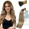 Sunny Hair I Tip Hair Extensions Human Hair, Dark Brown Balayage Light Brown Mix Blonde, for Engagement Parties, Anniversary Dinners, and Formal Occasions, 50g 18 Inch