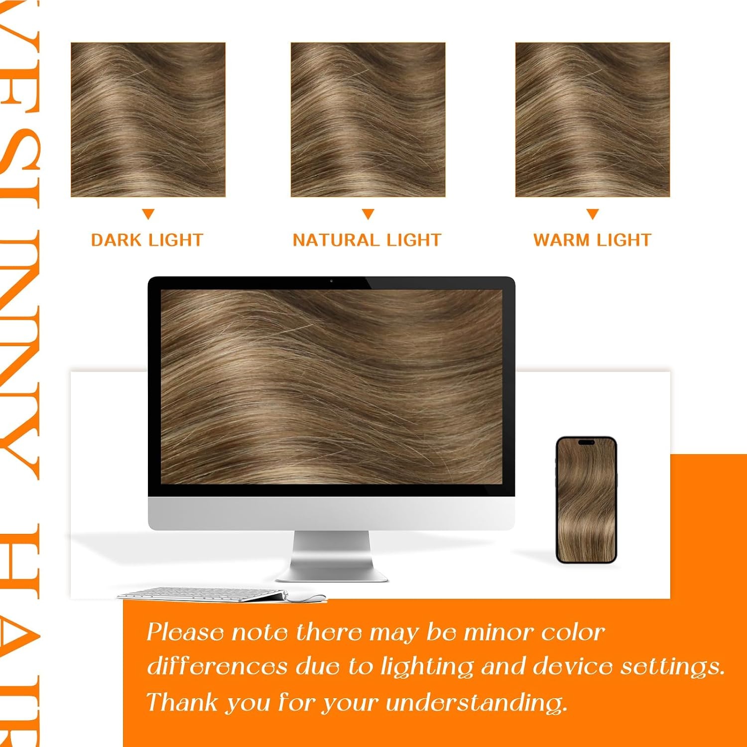 image:imageSunny Hair Ktip Human Hair Extensions Dark Brown Mix Caramel Blonde 18inch K Tip Hair Extensions Soft Flat Tip Hair Extensions Human hair for Wedding 50g