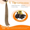 Sunny Hair 24inch K Tip Hair Extension Human Hair Dark Brown Balayage Brown with Light Blonde K Tip Hair Extensions Easy to Instal Ktip Human Hair Extensions 50g
