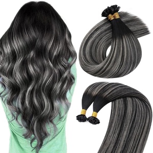 Sunny Hair 16 Inch K Tip Hair Extensions, Ombre Black, Natural Black Roots to Silver Grey Balayage, Keratin Tips, Designed for Weddings, Evening Parties, and Formal Occasions, 50g