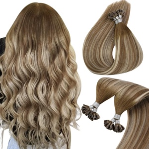 Sunny Hair K Tip Human Hair Extensions, Brown Balayage Blonde, Utips, Soft Texture, Invisible Bonds, for Women with Fine Hair, Adds Volume for Birthday Parties and Night Out Gatherings, 50g 16 Inch