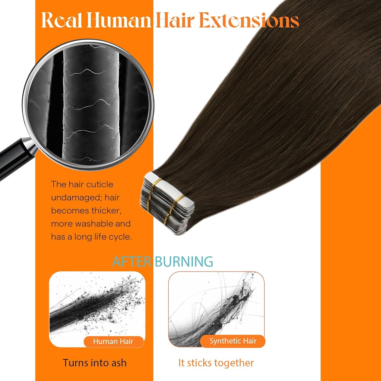 image:imageSunny Hair Dark Brown Tape in Extensions Real Human Hair 22 Inch
