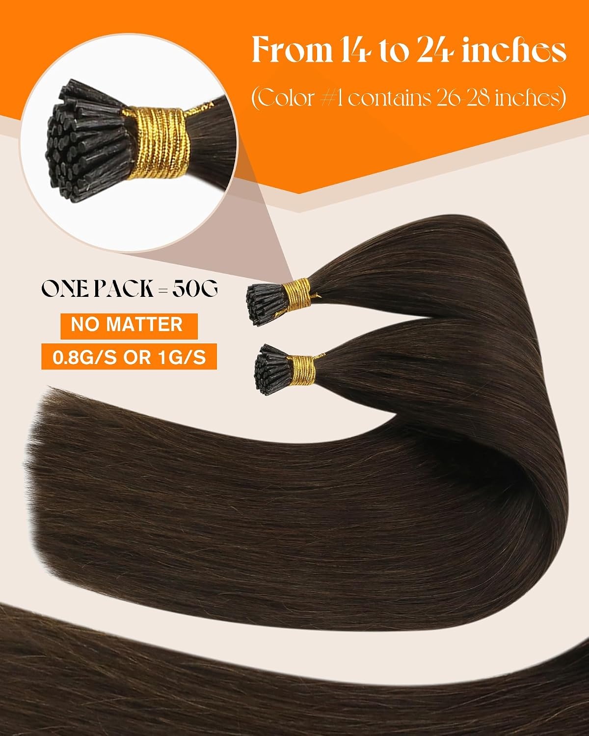 image:imageSunny Hair 24 Inch I Tip Hair Extensions Real Human Hair Brown Long Straight Itips Adds Length for Women with Short Hair Provides Natural Movement for Evening Galas and Social Events 50g