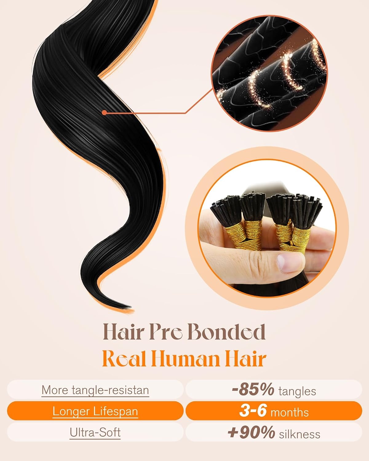 image:imageSunny Hair 24 Inch I Tip Hair Extensions Real Human Hair Brown Long Straight Itips Adds Length for Women with Short Hair Provides Natural Movement for Evening Galas and Social Events 50g