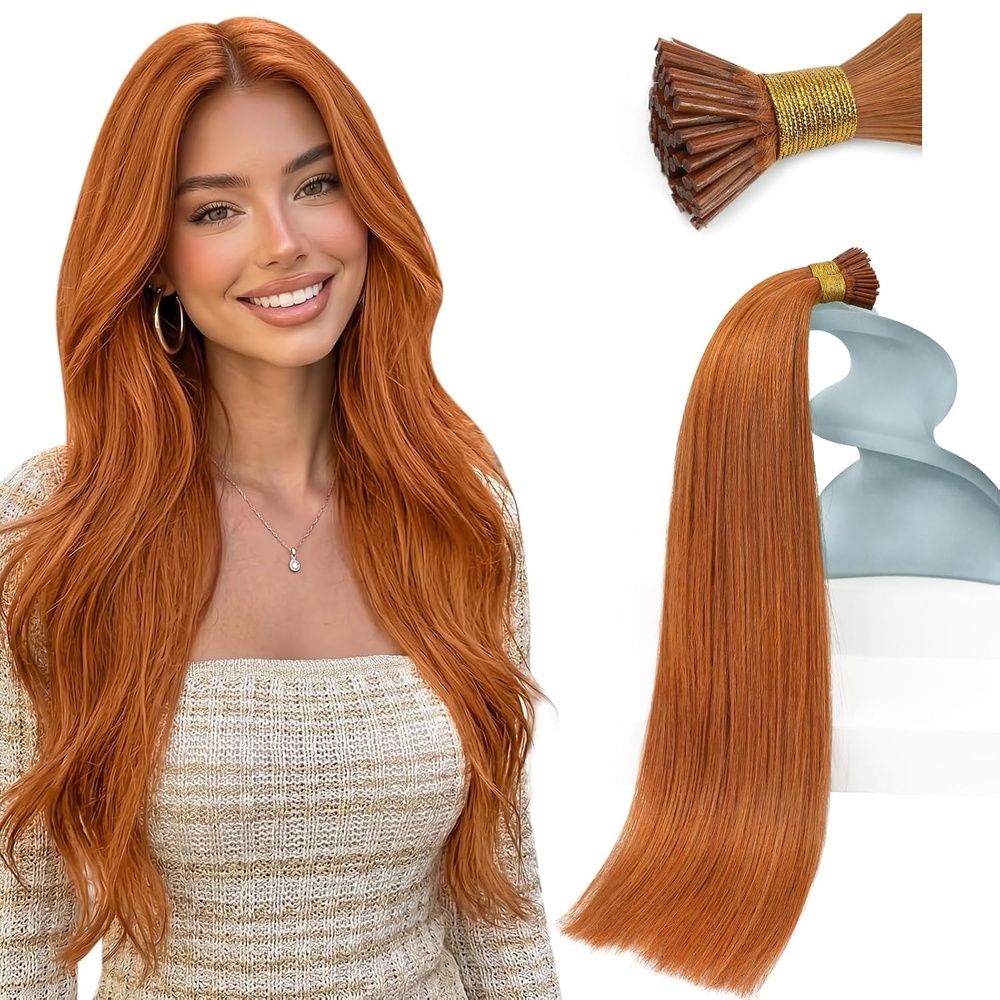 image:imageSunny Hair 20 Inch Itip Human Hair Extensions Copper Beaded Design Easy to Maintain Adds Volume for Women with Fine Hair for Weddings and Party Events Real Remy Hair 50g