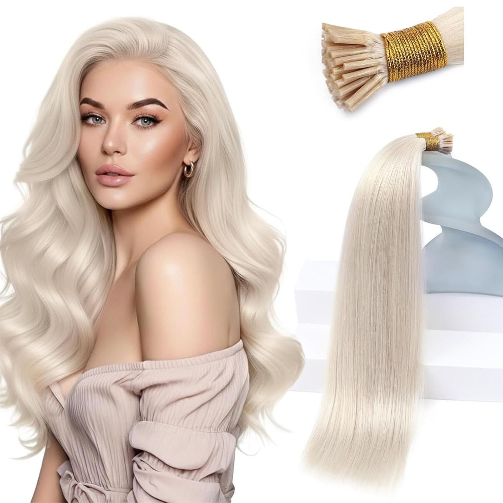 image:imageSunny Hair 24 Inch I Tips Real Human Hair Extensions Ice Blonde Soft Invisible Beads Hair for Women with Long Hair Provides Volume for Wedding Receptions and Evening Galas 50g