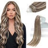 Sunny Hair 18 Inch Microlink Hair Extensions Human Hair Micro Loop | Brown Blonde Highlights, Lightweight Feel, Adds Fullness For Wedding Receptions And Formal Gatherings, 50g