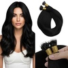Sunny Hair 22 Inch Nano Ring Hair Extensions, Jet Black, Invisible Nano Tips, Natural Length, for Women with Fine Hair, Adds Volume for Evening Parties and Formal Occasions, 50g