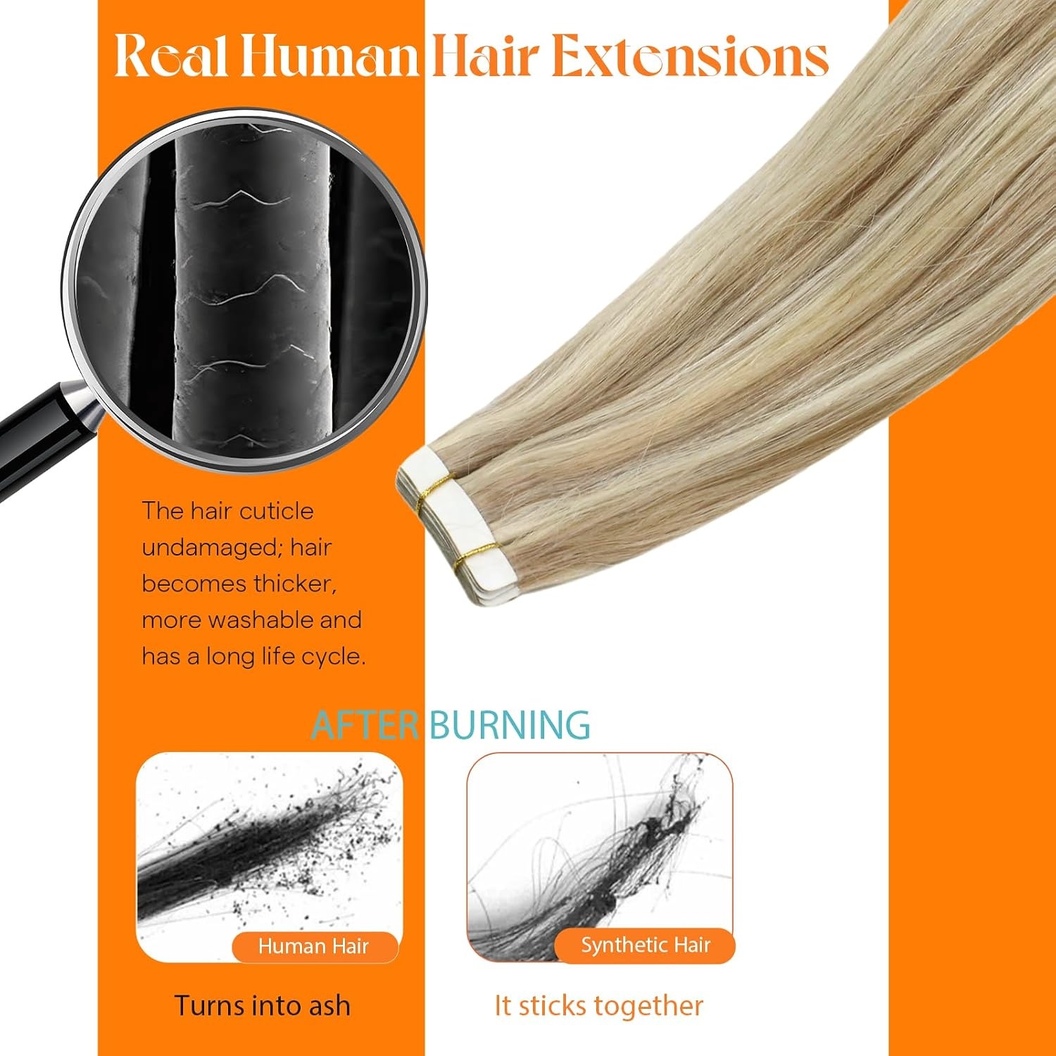 image:imageSunny Hair Tape in Hair Extensions Human Hair Blonde 24 Inch for Vacations Real Human Hair Tape in Extensions Light Feel Light Golden Brown Highlight Blonde Discreet Root Area 20Pcs 50g