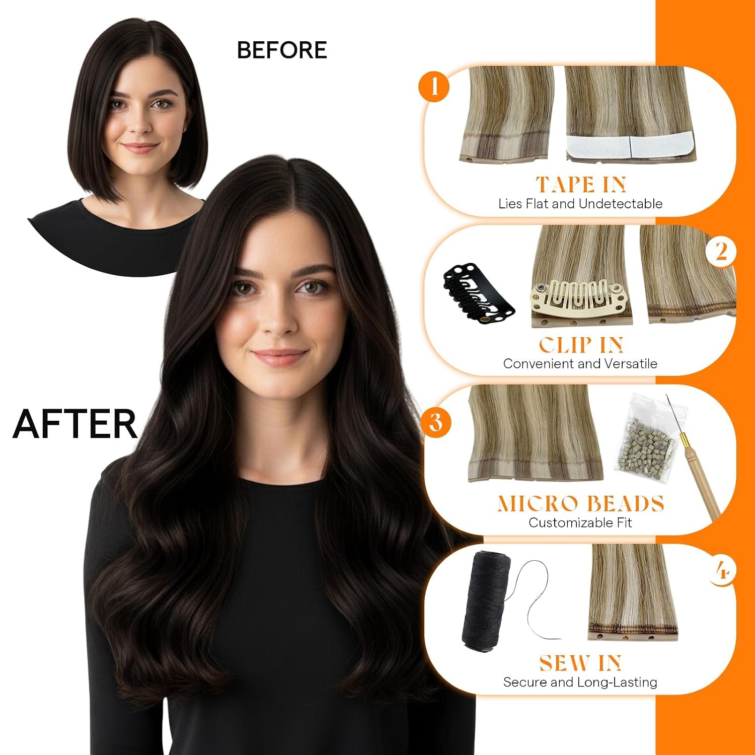 image:imageSunny Hair Butterfly Hair Extensions Black Balayage Silver 18 Inch 100G Party Ready Double Weft Hair ConfidenceBoosting Seamless Blend Natural Looking Add Volume For Birthday 2 Dark Brown
