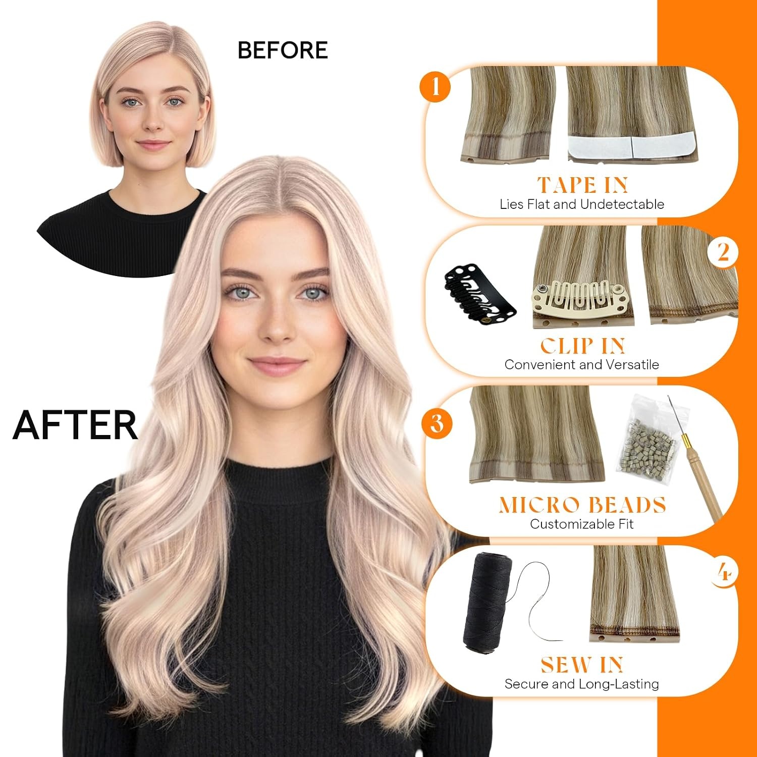 image:imageSunny Hair Butterfly Hair Extensions Black Balayage Silver 18 Inch 100G Party Ready Double Weft Hair ConfidenceBoosting Seamless Blend Natural Looking Add Volume For Birthday 18613 Ash Blonde Highlight Bleach Blonde