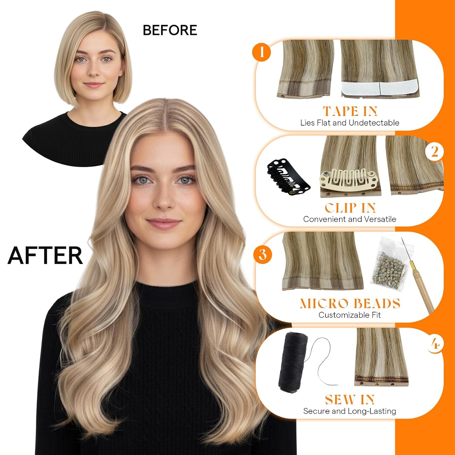 image:imageSunny Hair Butterfly Hair Extensions Black Balayage Silver 18 Inch 100G Party Ready Double Weft Hair ConfidenceBoosting Seamless Blend Natural Looking Add Volume For Birthday 1060 Dark Golden Blonde Highlight