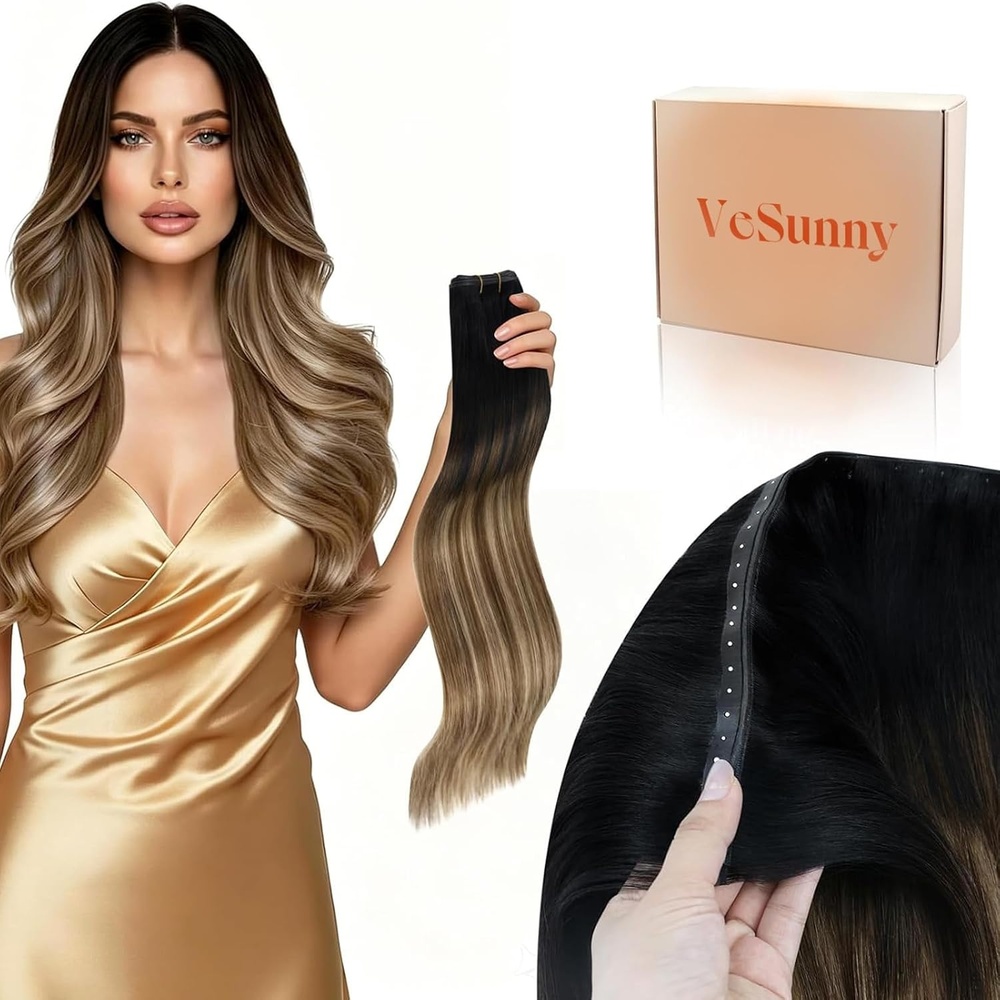 image:imageSunny Hair Butterfly Hair Extensions Black Balayage Silver 18 Inch 100G  Party Ready Double Weft Hair ConfidenceBoosting Seamless Blend Natural Looking Add Volume For Birthday1B418 Black Balayage Ash Blonde